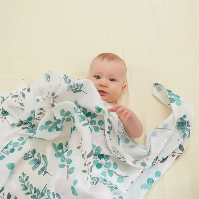 Hot sale 70 Bamboo 30 Cotton Soft Printed Swaddle Blanket 2 layers Swaddle Wrap Blanket for