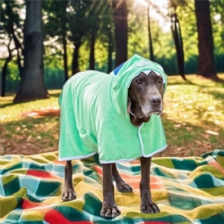 Custom Wearable Soft Microfiber Dog Bathrobe Dog Towel with Cartoon Hoodie