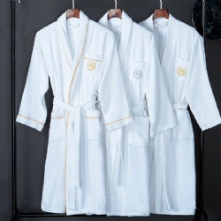 5 Star Luxury Hotel Custom logo Wholesale Bathrobe Cut Pile Embroidered 100% Cotton Bathrobe Bath Robe Spa Robe